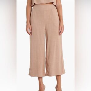 Petal & Pup Nicola Crop Wide Leg Linen Blend Pants Brown 6
